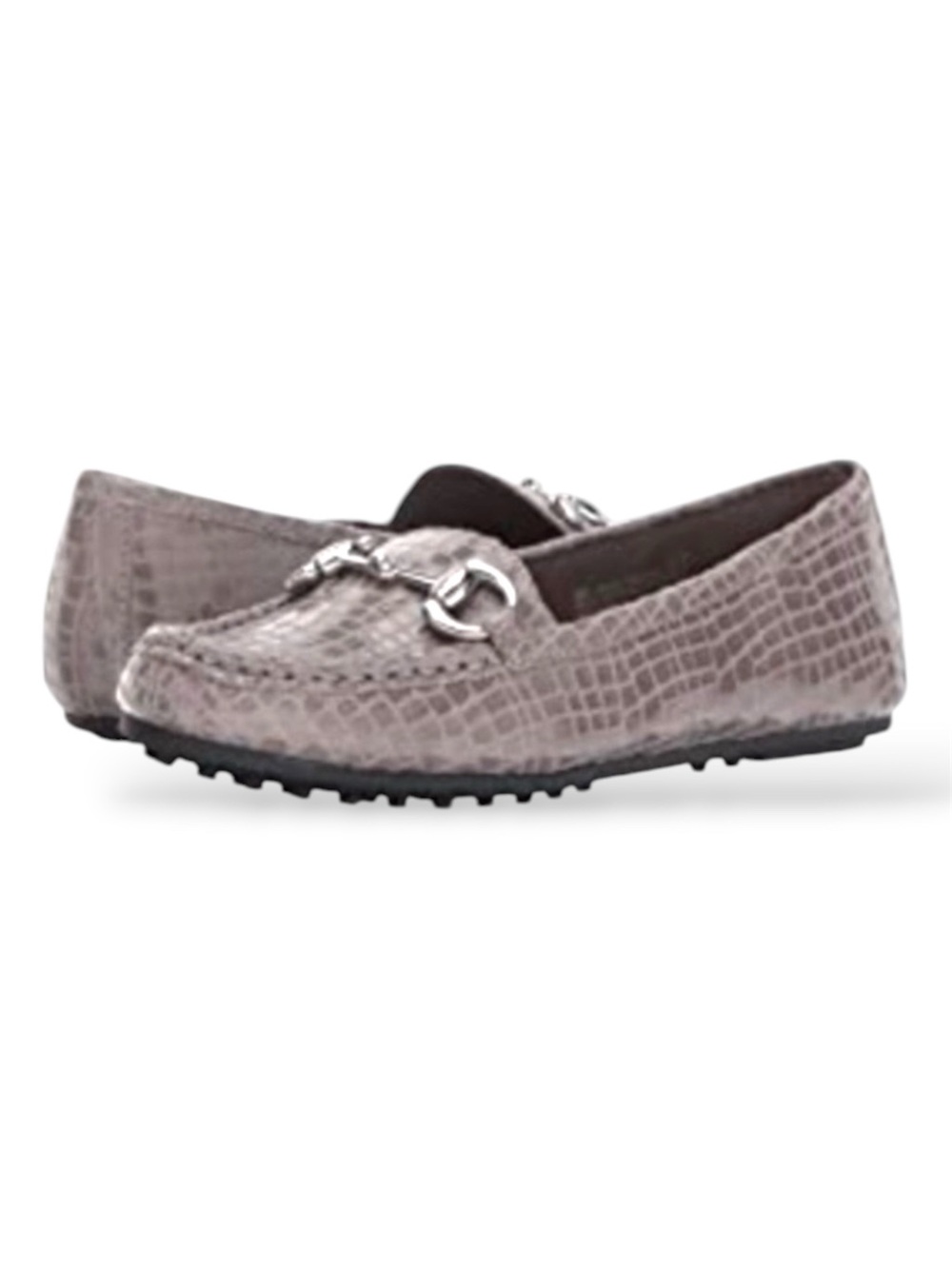 Aerosoles Fall Taupe Embossed Croc Reptile Collegiate Flats Loafer w Silver Bit